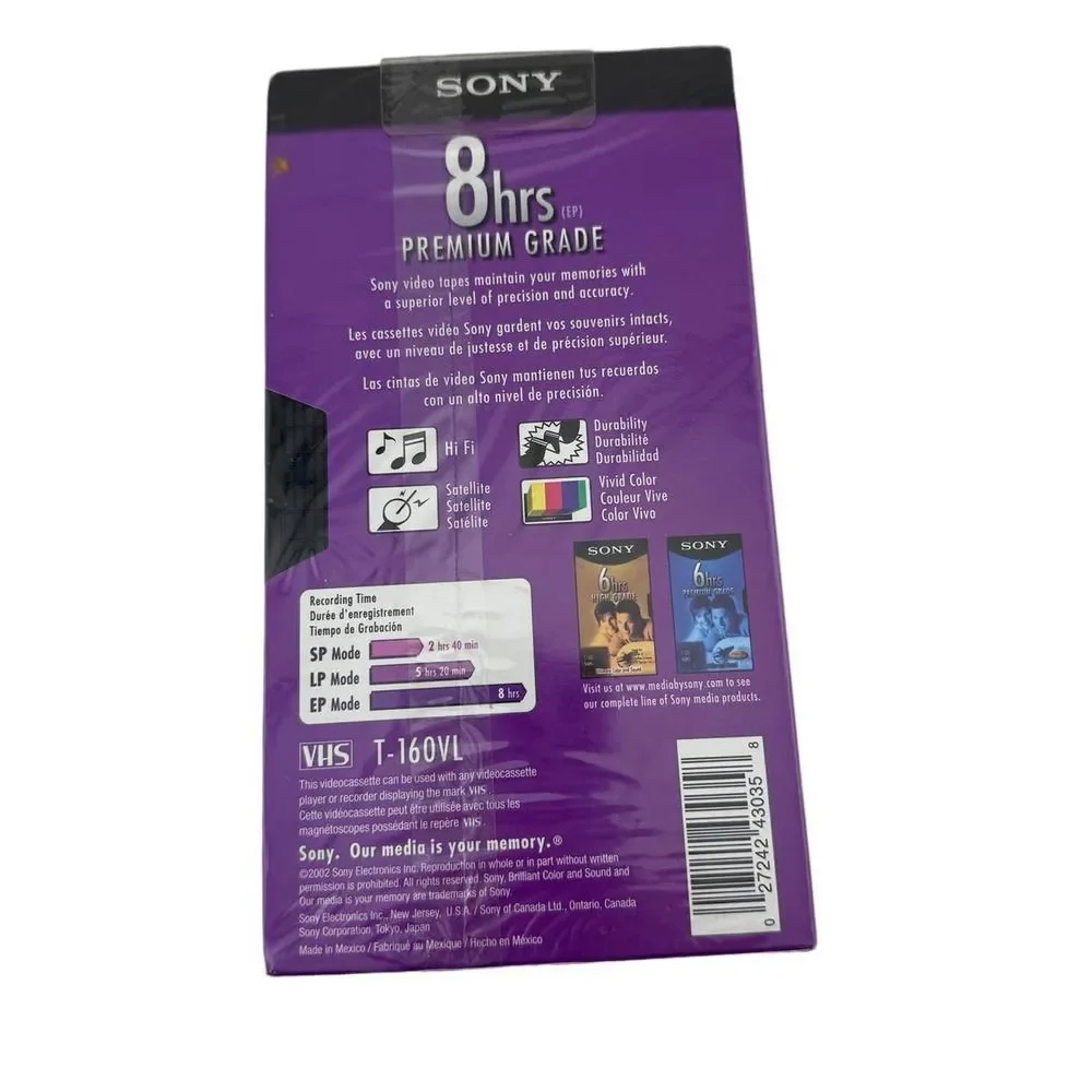 NEW Sealed Sony T-160VL VHS 8 Hours‎ Premium Grade